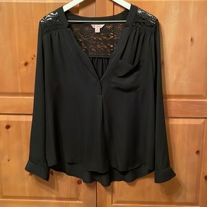 Black Long Sleeve V Neck Blouse